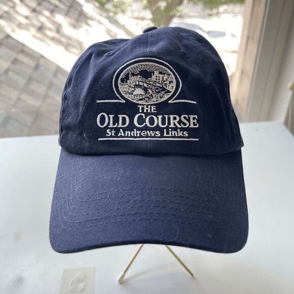 The Old Course St Andrews Links Embroidered Strapback Baseball Hat Navy Blue - Picture 2 of 8